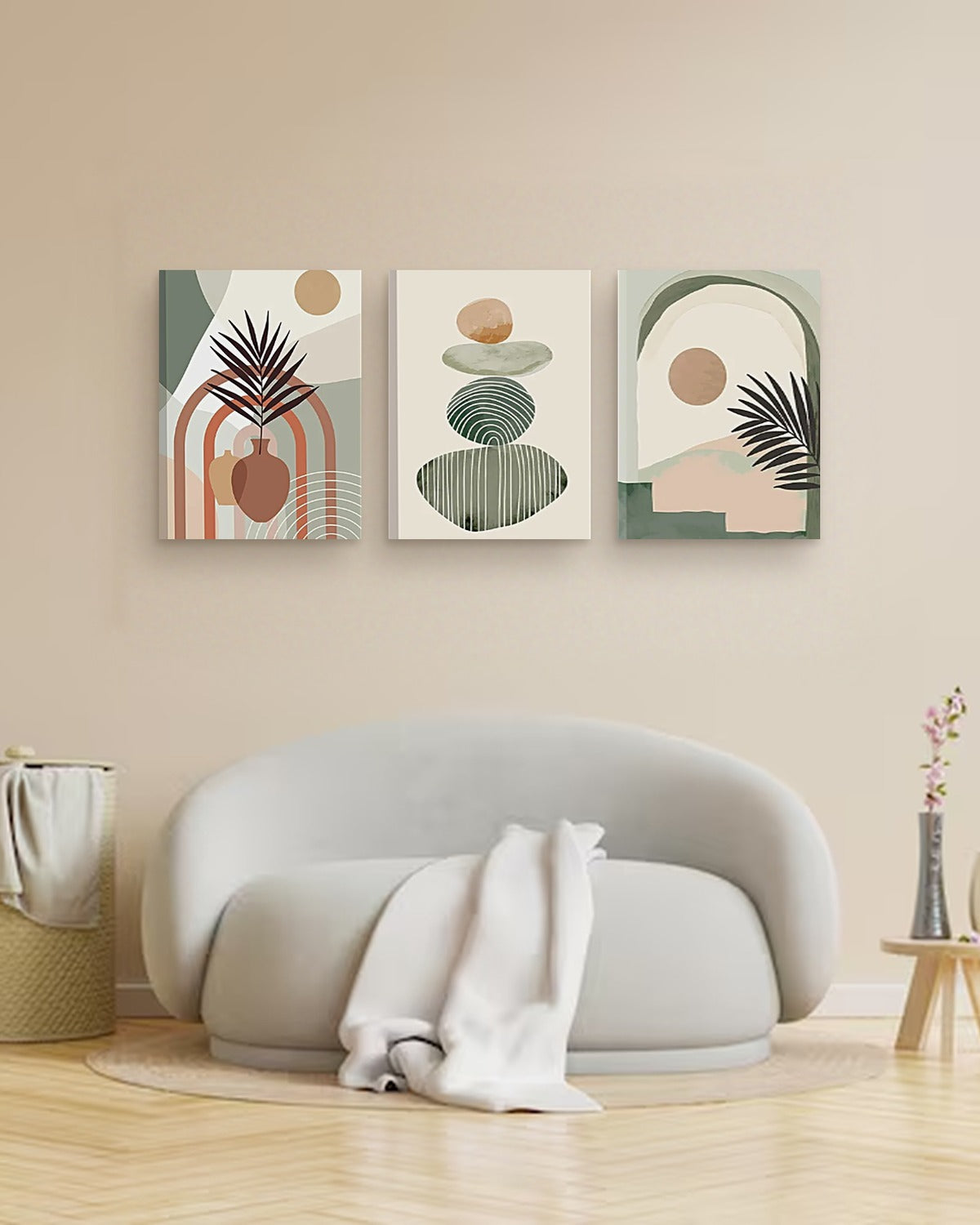 3 Pcs Boho Art Wall Decor Canvas Wall Art  Decor Stretched And Framed Ready To Hang Size 12 X 16in