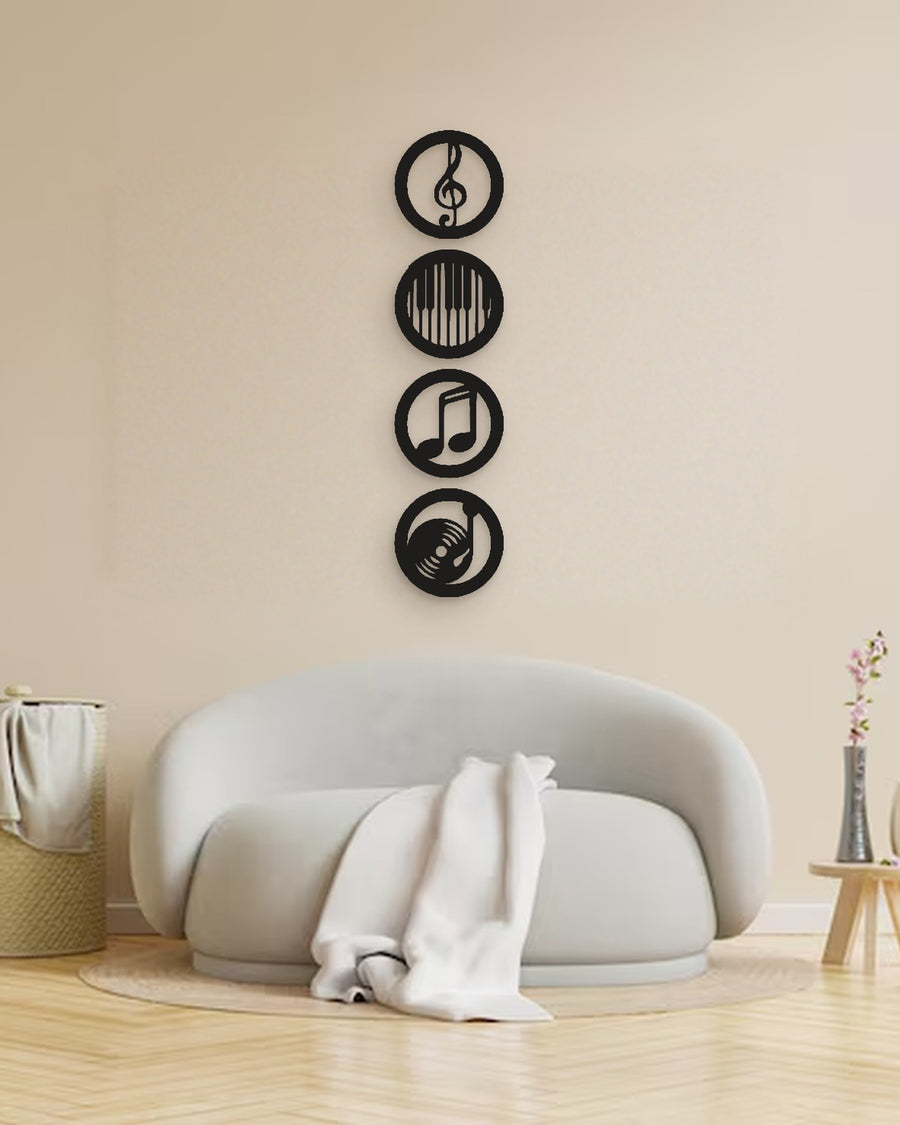Black Music Notes Wooden Wall Home Decor